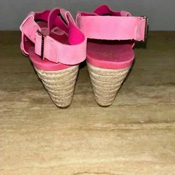 NEW Cole Haan CRYSTAL WEDGE Pink Fuschia Suede Sandals - Picture 6 of 11